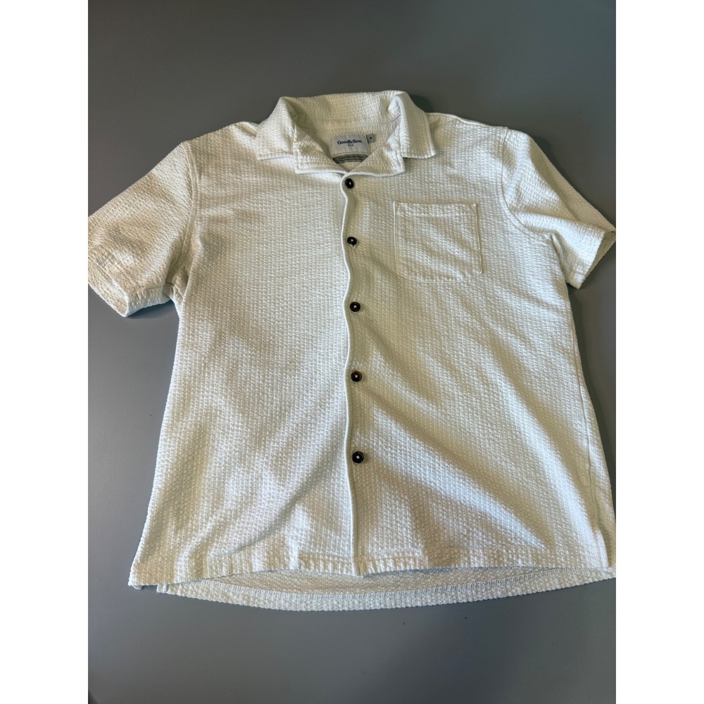 Goodfellow & Co Mens White Textured Knit Short Sleeve Button Down Shirt Medium